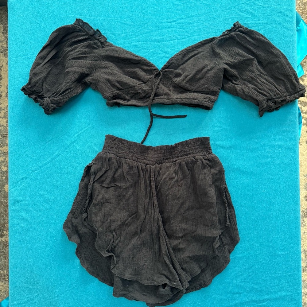 ASOS Black Crop Top and Shorts Set